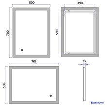 EMKE Specchio da bagno a LED, 50 x 70 cm, con illuminazione, 6500 K, bianco freddo, specchio da parete con interruttore touch + antiappannamento, IP44, risparmio energetico A++