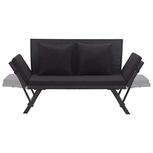 Festnight Panchina da Giardino in Polyrattan con Cuscini Patio Parco Balcone per Esterno Panca da Esterni 176 cm Nera