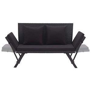 Festnight Panchina da Giardino in Polyrattan con Cuscini Patio Parco Balcone per Esterno Panca da Esterni 176 cm Nera