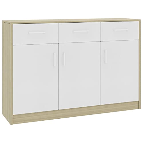 vidaXL Credenza Minimalista con Ante e Cassetti Robusta Elegante Madia Armadietto Cassettiera Arredo Bianco e Rovere Sonoma 110x30x75 cm in Truciolato