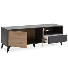 VS Venta-stock Mobile TV Koln 2 Porte e 1 cassetto, Color Nero Spazzolato e Legno, 136,5 cm (Larghezza) 40 cm (profonditá) 48,5 cm (Altezza)