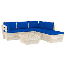 SKM Set Divani da Giardino su Pallet 6 pz con Cuscini Legno Abete (111kg) Blu-3562