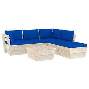 SKM Set Divani da Giardino su Pallet 6 pz con Cuscini Legno Abete (111kg) Blu-3562