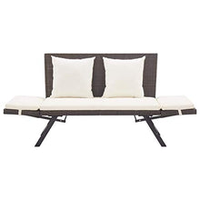 Tidyard Panca da Giardino Esterno 2 Posti in Rattan,Lettino da Giardino Reclinabile 2 in 1 in Polyrattan Marrone,Sedia a Sdraio da Giardino Reclinabile in Rattan (130-176) x 70 x 80 cm