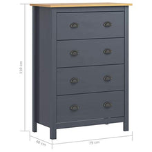 Ausla - Mobiletto con 4 cassetti, cassettiera bianca in legno di pino massiccio, per soggiorno, ingresso e camera da letto, 79 x 40 x 110 cm, grigio e marrone miele