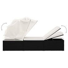 vidaXL Lettino Prendisole Regolabile con Tettuccio e Cuscino Foderato Sdraio Doppio Chaise Longue Telaio in Acciaio Bianco Crema in Polyrattan