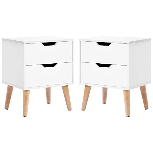 Q-HL Comodino Set di 2 Comodino da Letto Notturno Stand Gabinetto Cassettone di 2 Cassetti per Camera da Letto Soggiorno 45 * 35 * 56,5 Cm - Bianco