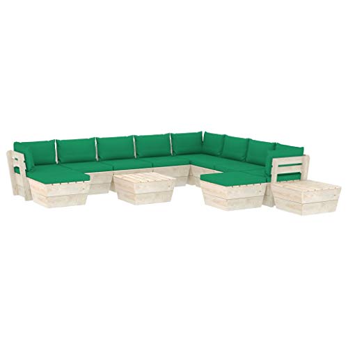 SKM Set Divani da Giardino su Pallet 12 pz con Cuscini Legno Abete (218.2kg) Verde-3701