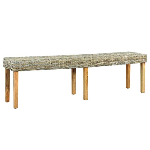 vidaXL - Panchina Kubu in rattan naturale e legno di mango massiccio, 160 cm