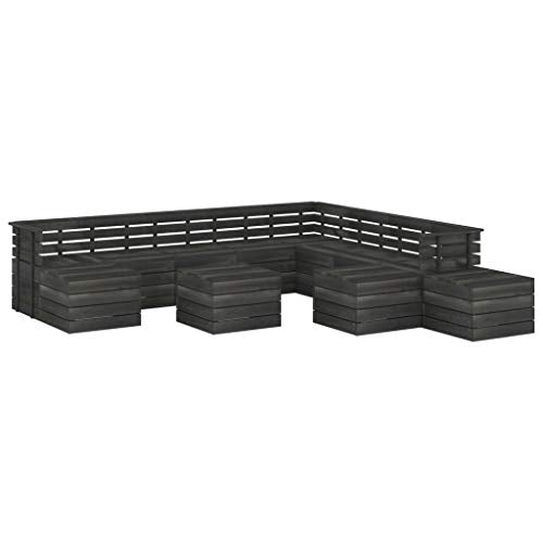 vidaXL Set Divani da Giardino su Pallet 12 pz Legno Pino Grigio Scuro