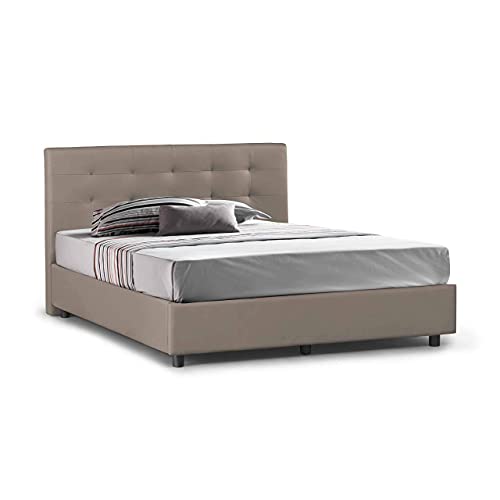 Talamo Italia Letto contenitore Matrimoniale Star, Made in Italy, Letto e testata in ecopelle, Apertura frontale, adatto per materasso 160x190 cm, Tortora