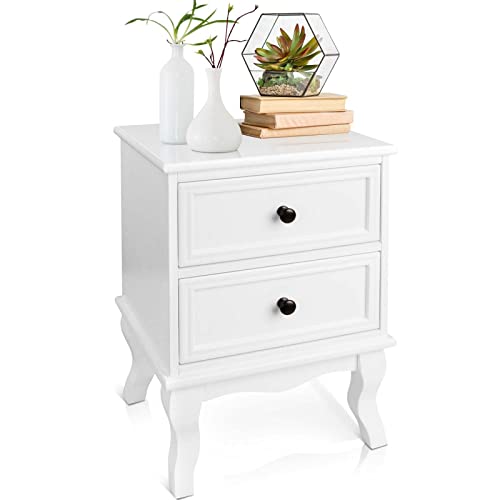 MIADOMODO® Comodino con 2 Cassetti - 49x34,5x30cm, Bianco, in Legno e MDF, Set da 1 o 2 - Comodino da Letto, Comodino Camera da Letto, Comodini da Notte, Camera da Letto Salotto (Set da 1)