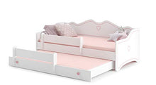 Letto per bambini con funzione estraibile bianco EMMA 160x80 + 2 materassi + 2 telaio, Divano Letto con Doghe in Legno
