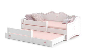 Letto per bambini con funzione estraibile bianco EMMA 160x80 + 2 materassi + 2 telaio, Divano Letto con Doghe in Legno