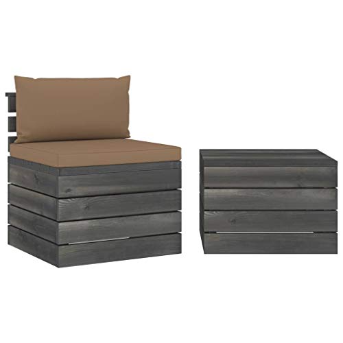 FAMIROSA Set Divani da Giardino su Pallet 2 pz con Cuscini Massello Pino-1667