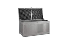 909 OUTDOOR Baule da Esterno e Interni, Baule cassapanca da Giardino Effetto Legno, Impermeabile, Resistente ai Raggi UV, capacità Fino a 270 Litri (Grigio, Premium)
