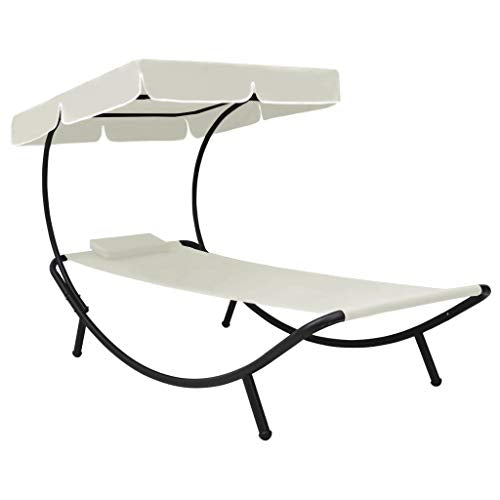 Festnight Lettino Prendisole con Baldacchino e Cuscini Lettino da Sole da Giardino Esterno 200 x 90 x 112 cm per Mare Spiaggia Campeggio Piscina