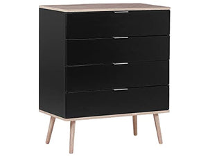Beliani Cassettiera Nera e MDF Colore Legno Chiaro con 4 Cassetti 93 x 79 cm Walpi