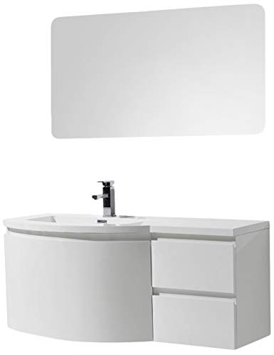 Mobile da bagno LAURANCE 1200, bianco lucido - armadietto e specchio a scelta, Specchio:Senza specchio, Versione:Lavabo a sinistra