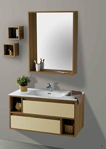 Set Mobile Lavabo Specchio LED Arredo Bagno Moderno New Orleans100 CERAMICHEMIRANDA-Rovere Asiago