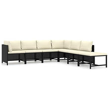 Tidyard Set 7 pz Divani Modulari Angolari da Giardino in Polyrattan Nero con Penisola e Cuscini,Set Divani da Esterno in Rattan,Divano Angoalre ad Angolo,Divano Modulare,Divano con Penisola