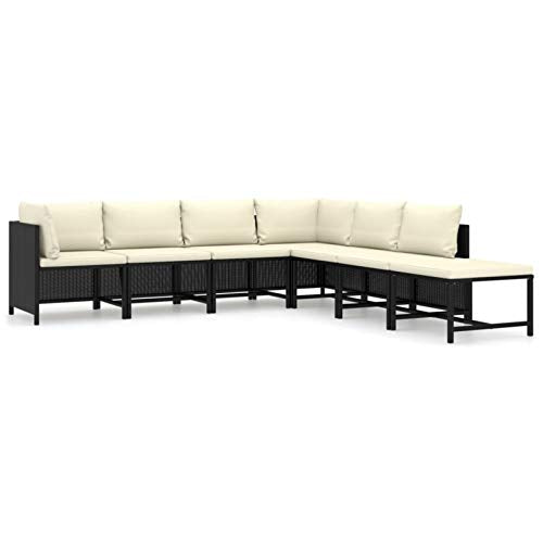 Tidyard Set 7 pz Divani Modulari Angolari da Giardino in Polyrattan Nero con Penisola e Cuscini,Set Divani da Esterno in Rattan,Divano Angoalre ad Angolo,Divano Modulare,Divano con Penisola