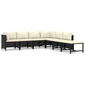 Tidyard Set 7 pz Divani Modulari Angolari da Giardino in Polyrattan Nero con Penisola e Cuscini,Set Divani da Esterno in Rattan,Divano Angoalre ad Angolo,Divano Modulare,Divano con Penisola
