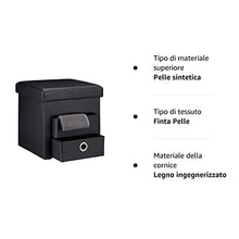 Relaxdays Pouf Contenitore Pieghevole, Scomparto Interno, 2 Cassetti Rimovibili, Cubo, finta pelle, Nero, HxLxP: 38 x 38 x 38 cm