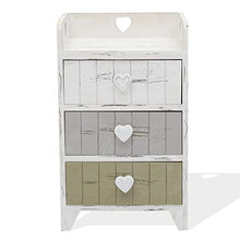 Rebecca Mobili Comodino 3 cassetti, cassettiera Bianca Grigio Beige, Legno paulonia, Shabby, Camera Bagno - Misure: 58 x 35 x 27 cm (HxLxP) - Art. RE4378