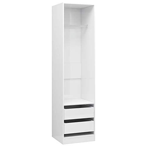 vidaXL Armadio Aperto con Cassetti e Scomparto con Appendiabiti Robusto Classico Elegante Guardaroba Bianco Lucido 50x50x200 cm in Truciolato