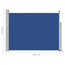 vidaXL Tenda da Sole Laterale Retrattile per Patio Privacy Automatica Schermo Parasole Frangivento 120x500 cm in Tessuto PU Blu Telaio in Ferro