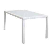 Milani Home s.r.l.s. Set Tavolo Giardino 150 X 90 con 4 Poltrone Piano in Vetro Intreccio in Rattan Sintetico Bianco per Esterno