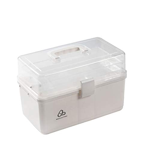 Dittzz Grande Scatola per Medicinali, 3 Strati Scatola di Medicina Contenitore per Medicinali di Emergenza Multifunzione Scatola Immagazzinaggio con Maniglia, 32 x 22 x 18cm