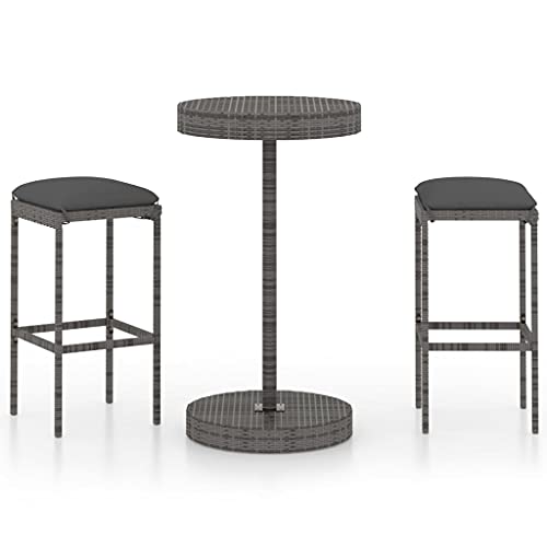 vidaXL Set Bar da Giardino 3 pz con Cuscini in Polyrattan Grigio