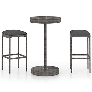 vidaXL Set Bar da Giardino 3 pz con Cuscini in Polyrattan Grigio