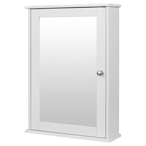 eSituro Armadietto da Bagno a 1 Ante Mobiletto Pensile con Specchiera Salvaspazio Mobile a Muro con Ripiani Regolabili, Bianco 42x12x58.5cm (LxPxA)