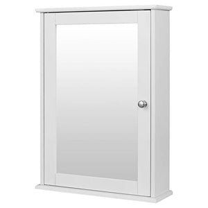 eSituro Armadietto da Bagno a 1 Ante Mobiletto Pensile con Specchiera Salvaspazio Mobile a Muro con Ripiani Regolabili, Bianco 42x12x58.5cm (LxPxA)
