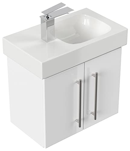 emotion Lavabo con mobiletto, Legno, Bianco Lucido, 53, 2 unità