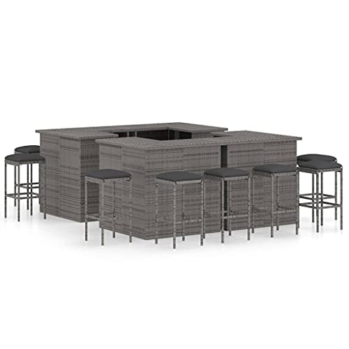 vidaXL Set Bar da Giardino 16 pz con Cuscini in Polyrattan Grigio