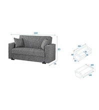 Eurobrico Divano Letto Mali con cassettone e Sistema Clic Clac in Tessuto Keten Colore Grigio (2 POSTI - L160 x H83 x P74.)