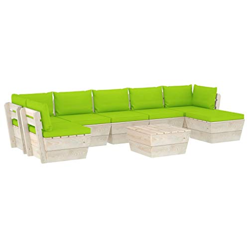 SKM Set Divani da Giardino su Pallet 8 pz con Cuscini Legno Abete (148.6kg) Verde-3623