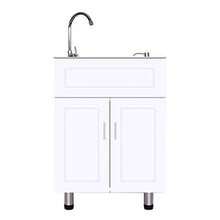 Kitchen Sinks Mobile per lavabo in Acciaio Inox, Mobile per lavabo da Terra Bianco con 2 Ante battenti e lavabo Rettangolare, lavabo Singolo/Doppio