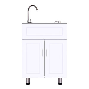 Kitchen Sinks Mobile per lavabo in Acciaio Inox, Mobile per lavabo da Terra Bianco con 2 Ante battenti e lavabo Rettangolare, lavabo Singolo/Doppio