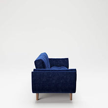 Divano trasformabile in letto PLAYBOY, velluto blu, piedi stabili in legno massiccio, divano letto con schienale regolabile, divano a due posti, a 3 posti, divano letto, design retrò, stile club