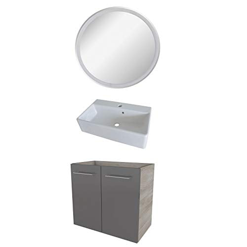 FACKELMANN Set di mobili da bagno sottile 3 pezzi Lima con mobiletto, 35 cm di profondità e bacino in ceramica 60 cm