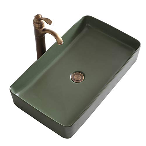 Lavandini bagno Lavabo in Ceramica Verde Opaco Arte retrò sopra Il lavabo Lavabo Semplice Accessori for mobili Balcone Lavabo Regalo (Color : Green, Size : 60.5x34x10.5cm)
