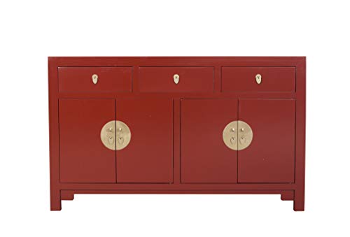 Fine Asianliving Credenza Cinese Rosso Rubino - Collezione Orientique Anch.140 x Prof.35 x Alt.85 cm Armadio Cinese Mobile TV Cinese Armadio di Nozze Credenza Comodi cinesi orientali