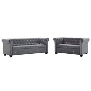 Festnight Set 2 pz Divani Chesterfield Rivestimento in Velluto Nero/Grigio/Blu/Verde per Soggiorno Ufficio e Salotto,Divano Chesterfield 2 Posti in Velluto,Divano Chesterfield 3 Posti in Velluto