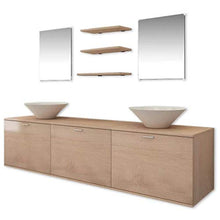 Wyxy Set di 8 mobili per lavabo da Bagno Beige | 1 Pensile per Lavello + 2 Specchi + 2 Ripiani + 3 Lavelli in Ceramica