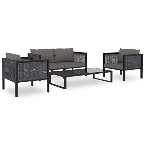 SKM Set Divani da Giardino 5 pz con Cuscini in Polyrattan Antracite